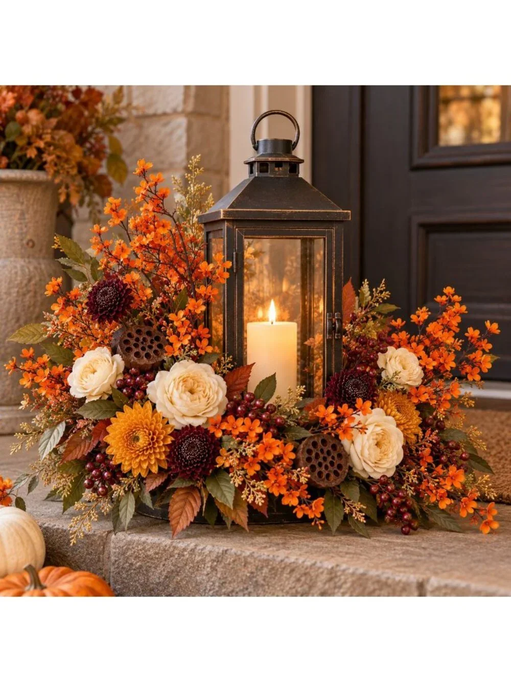 Orange Wax Flower Stems, 5 Piece Artificial Fall Floral Filler, Faux Autumn Flow